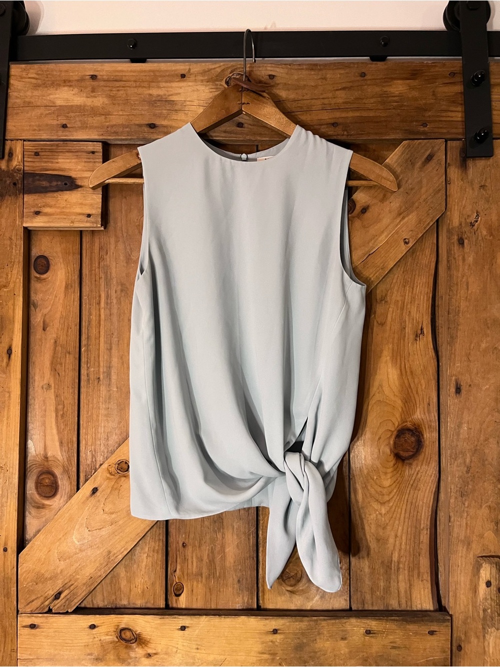 Babaton Aritzia Asymmetrical Tie Front Blouse Light Blue Size S